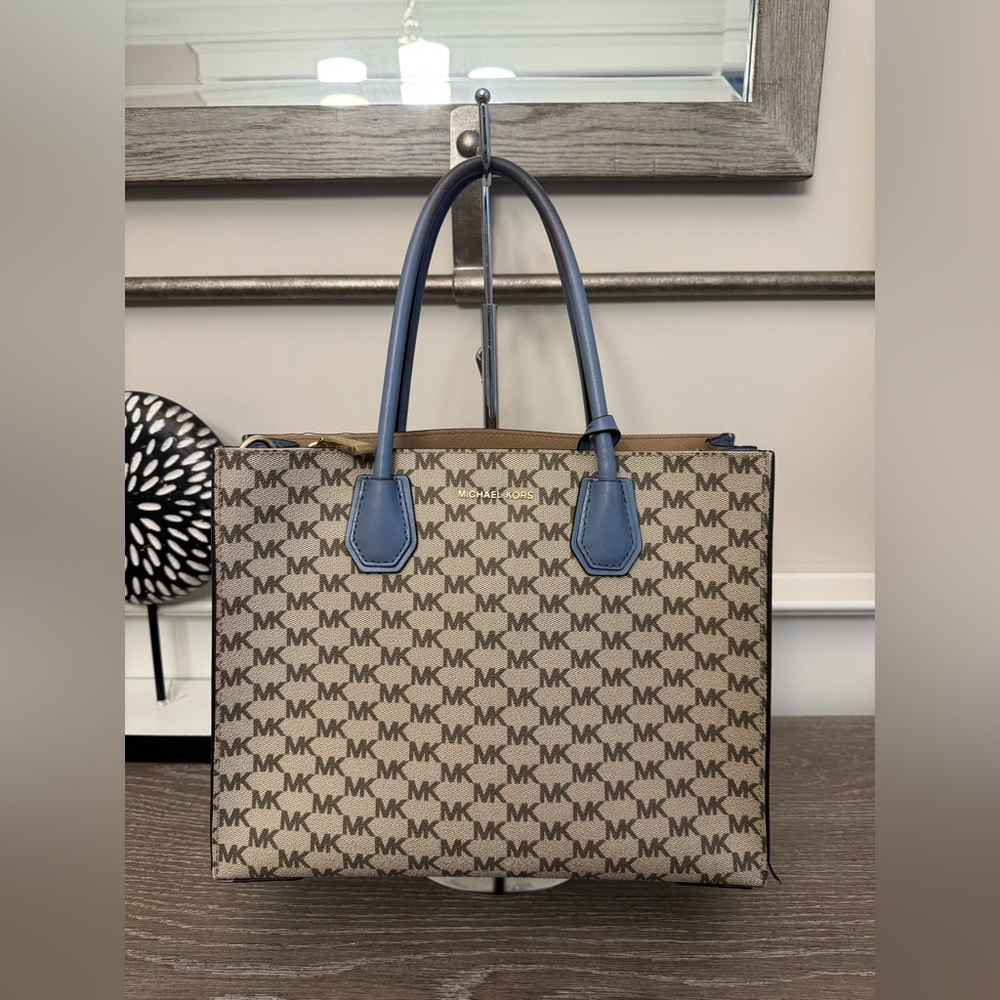 Michael Kors Blue and Brown Satchel